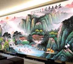 纯手工十字绣成品富春山居图靠山图新中式客厅风景风水画带框装裱